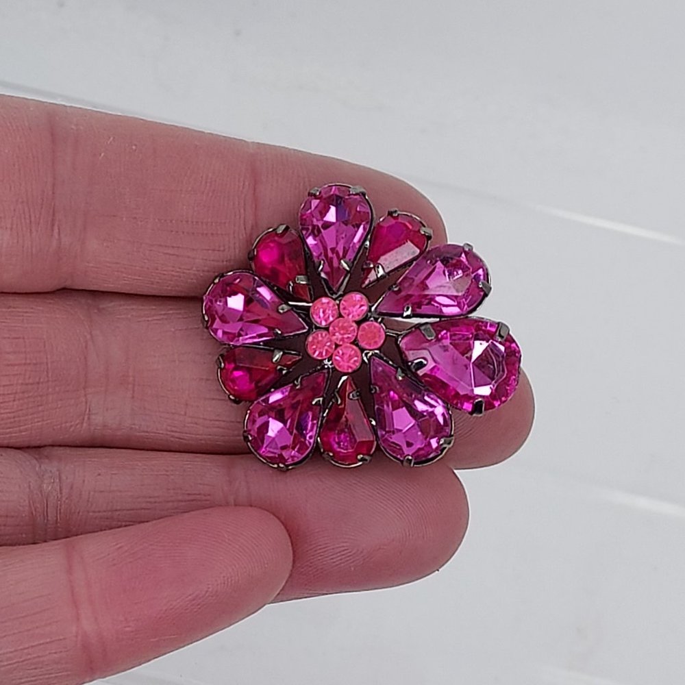 Raspberry Rhinestone Floral Pin - Picture 3 of 5